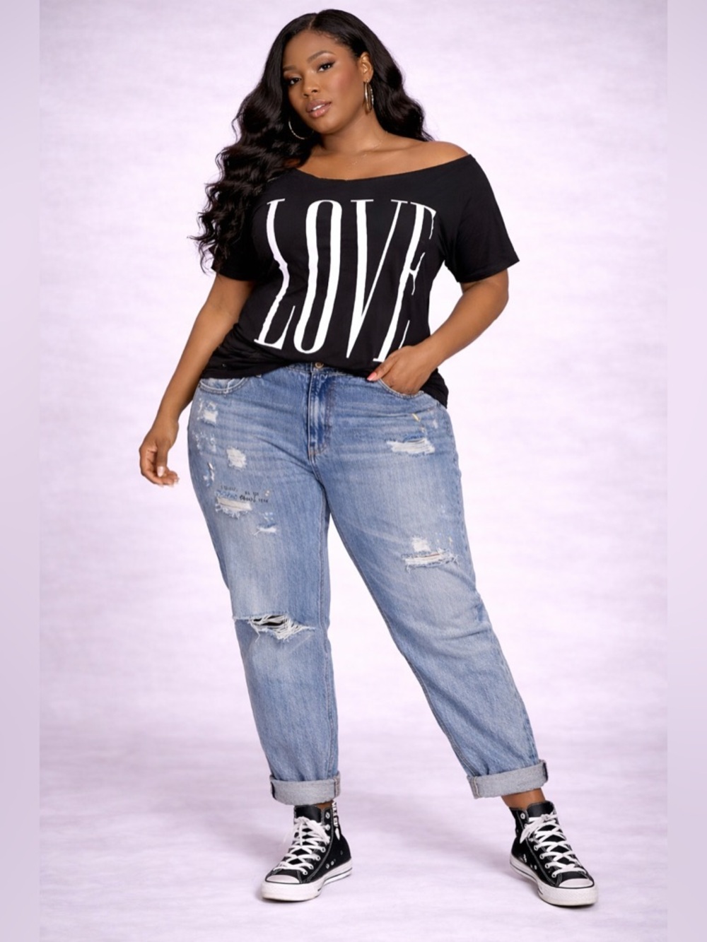 Women's Black 'LOVE' Graphic Casual Off Shoulder top